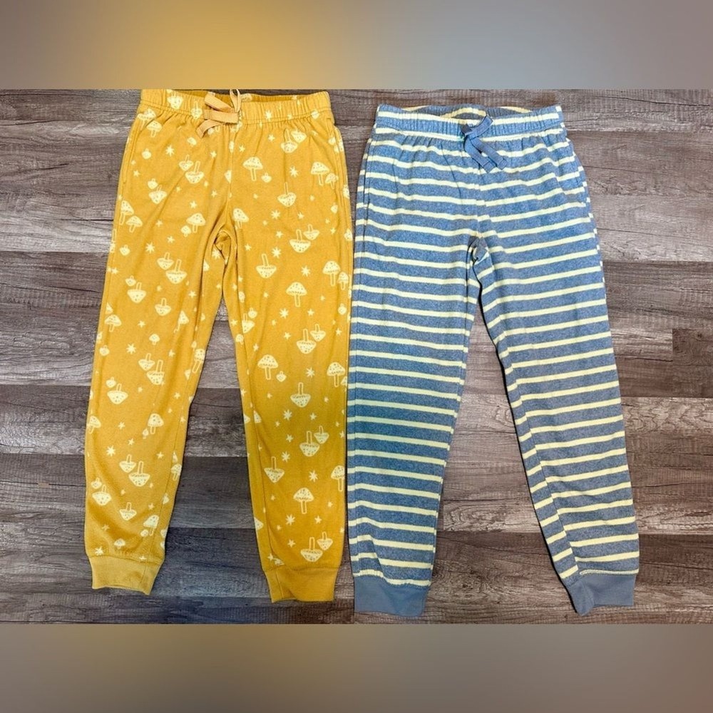 Old Navy Girls 2 Pack Fleece Pajama Jogger Pants Mushroom Stripe Yellow Blue M 8